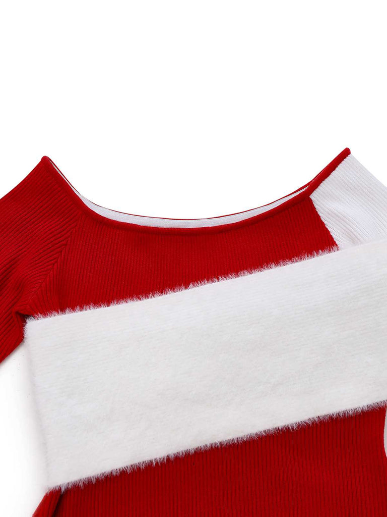 1960er Schulterfrei Farbblock Enges Kleid