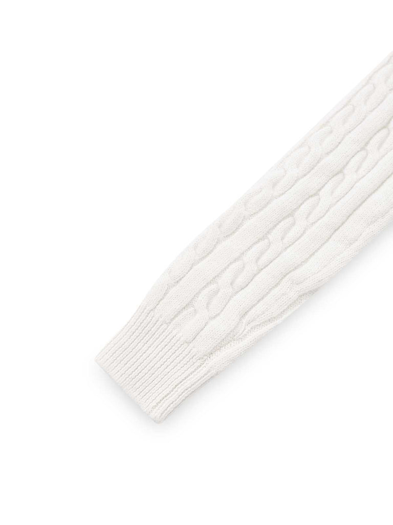 Weiß 1970er Bogen Dekor Stricken Pullover Kleid