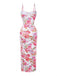 Rosa 1980er Blumen Druck Trägerlos Figurbetont Maxi Kleid