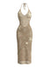 Khakies 50er Strick-Cover-Up Kleid mit V-Ausschnitt und Neckholder