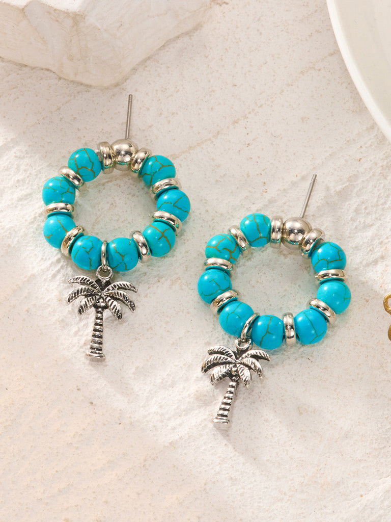 Blaue Vintage Ohrringe mit Palmen und Perlen