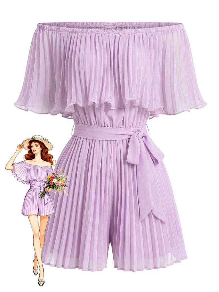 Einfarbiger, schulterfreier Falten-Jumpsuit aus den 1960er Jahren, Größe 5