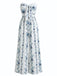 Blauer 70er Trägerloser Jumpsuit mit Blumen-Print und Breit