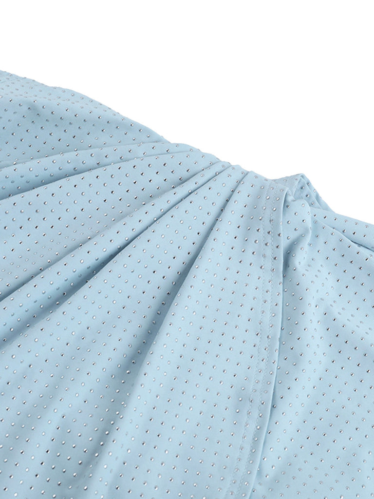 Blaues 60er Bodycon-Kleid mit rückenfrei und Strass