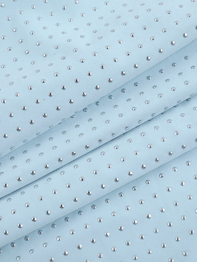 Blaues 60er Bodycon-Kleid mit rückenfrei und Strass