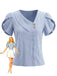 Hellblaue 60er Bluse mit V-Ausschnitt und Streifen