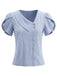 Hellblaue 60er Bluse mit V-Ausschnitt und Streifen