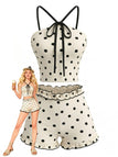 Beige 80er Tankini-Set mit Polka-Dots und Neckholder