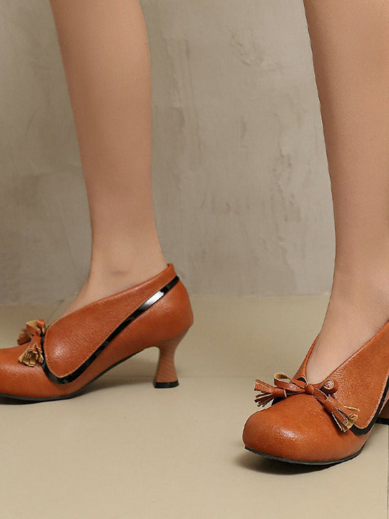 Retro Bogen PU Rundspitze Blockabsatz Schuhe