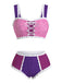 Lila-rosa Dessous-Set mit Spitzendetails auf weißem Hintergrund
