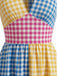 Mehrfarbig 1940er V-Ausschnitt Kariert Patchwork Swing Kleid
