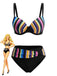 Mehrfarbig 1970er Regenbogen Streifen Bikini-Set