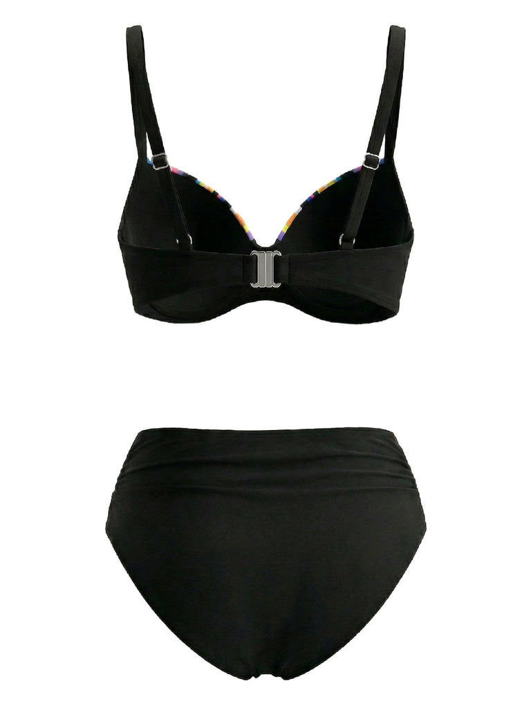 Mehrfarbig 1970er Regenbogen Streifen Bikini-Set