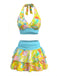 Mehrfarbig 80er Bikini-Set & Shorts mit Neckholder und Print