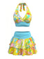 Buntes 80er Bikini-Set mit Psychedelic-Print und Neckholder