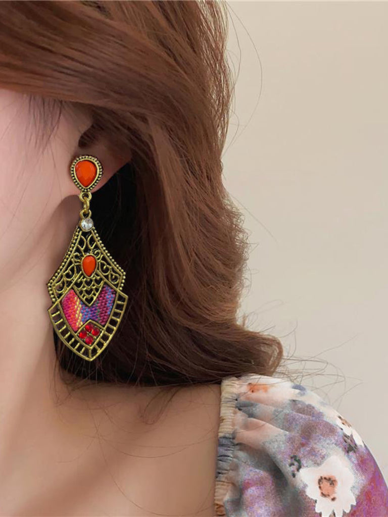 Mehrfarbige Bohemian Ohrringe mit Karo und Strass