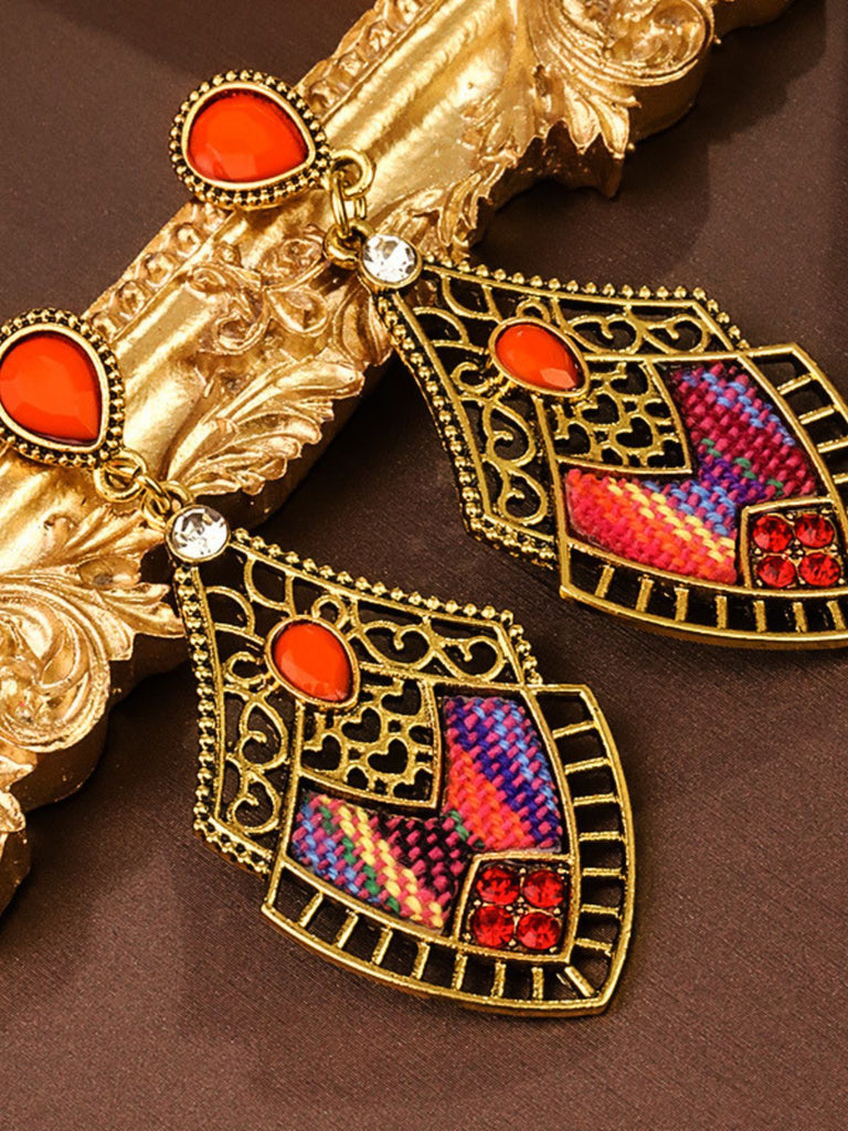 Mehrfarbige Bohemian Ohrringe mit Karo und Strass
