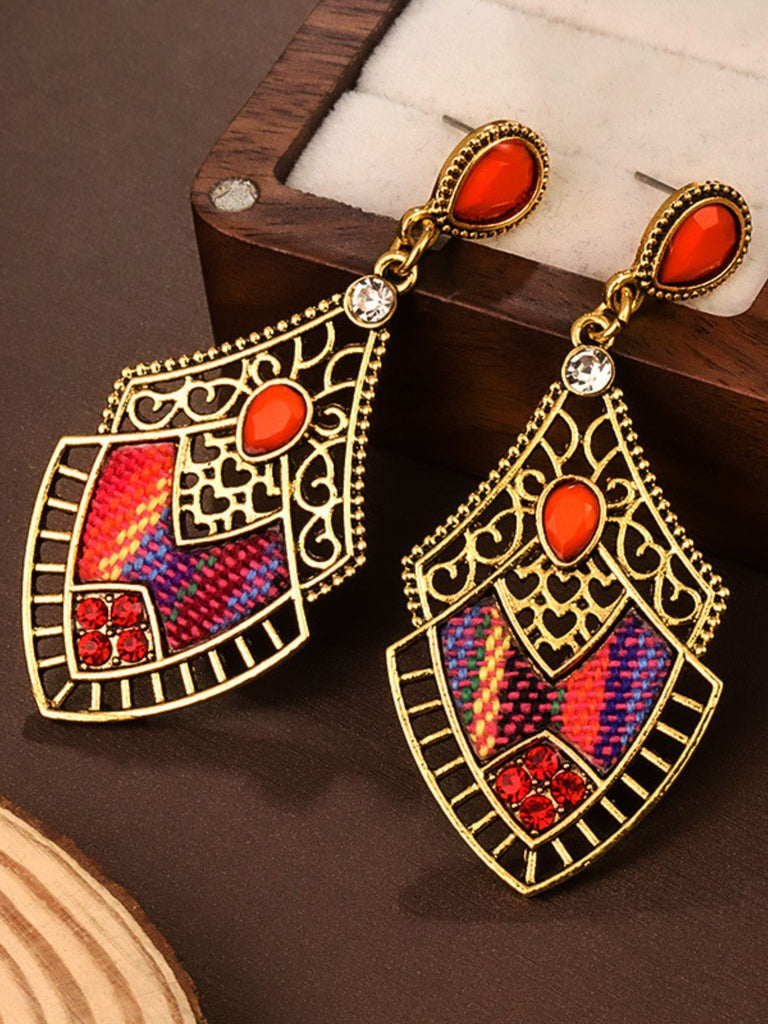 Mehrfarbige Bohemian Ohrringe mit Karo und Strass