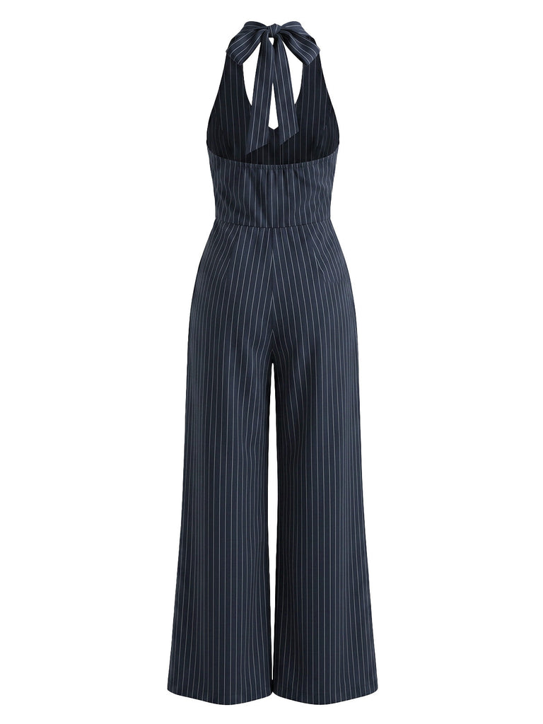 Marineblauer 50er Jumpsuit mit Neckholder und Streifen