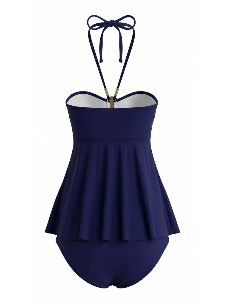 Marineblauer 80er Badeanzug mit Metallic und Verschönert