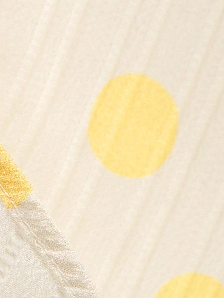 Beige 1950er Polka Dots Revers Tasten Kleid