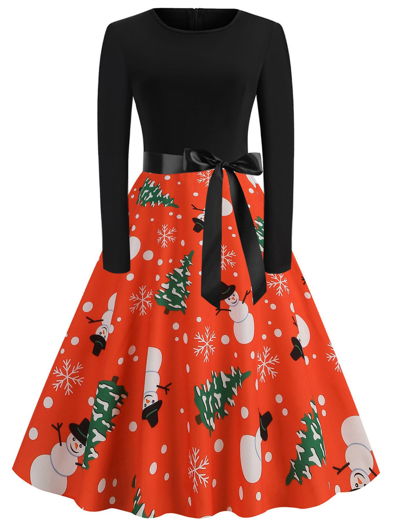 1950er Weihnachten Rundhals Patchwork Swing Kleid