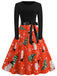 1950er Weihnachten Rundhals Patchwork Swing Kleid