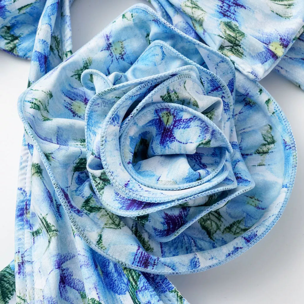Blau 1930er Halter Blumen 3D-Rose Badeanzug