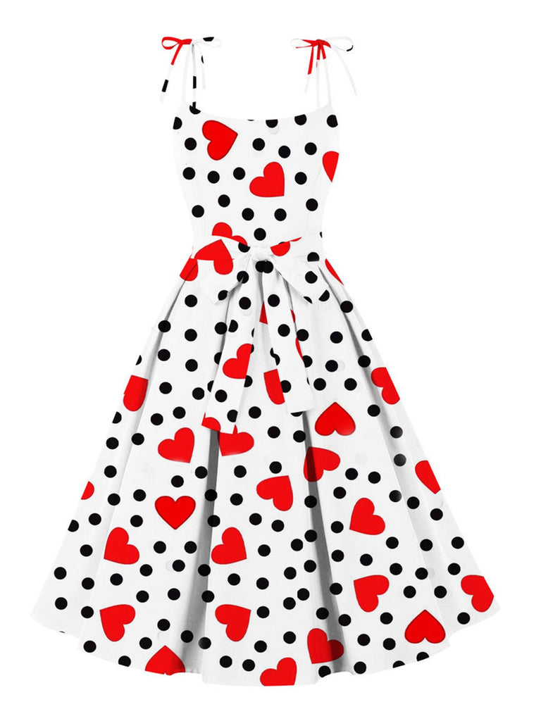 Weiß 1950er Valentinstag Polka Dots Herz Kleid