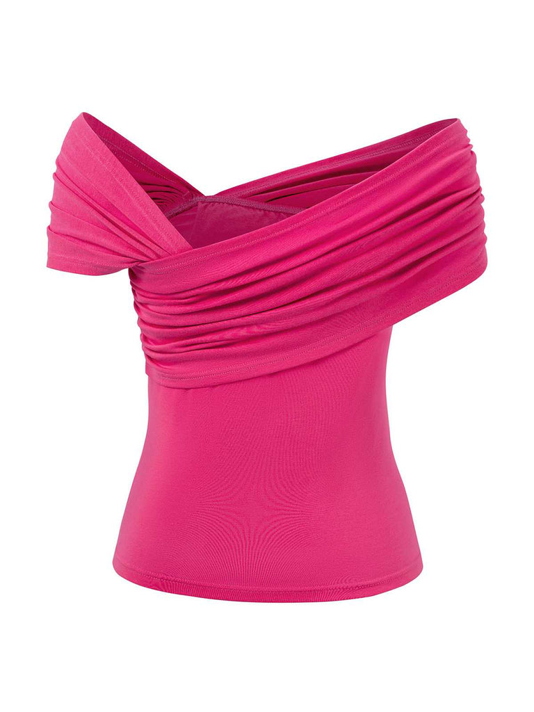 1960er Schulterfrei 3D-Rose Solide Top