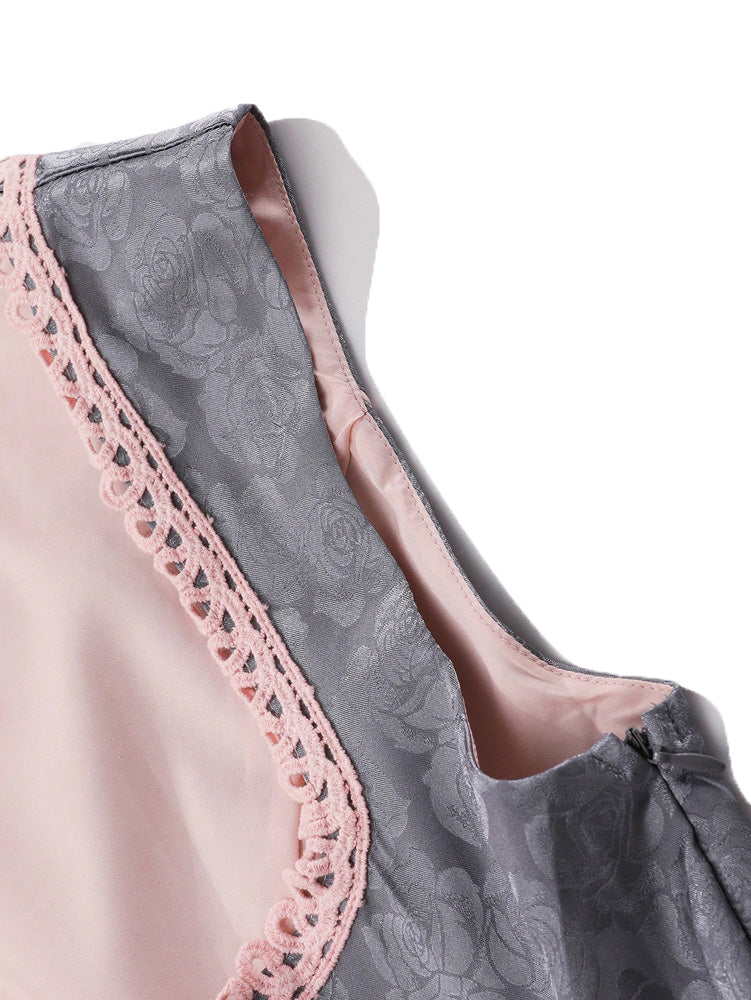 2PCS Rosa 1950er Oktoberfest Dirndl Blumen Jacquard Kleid & Schürze