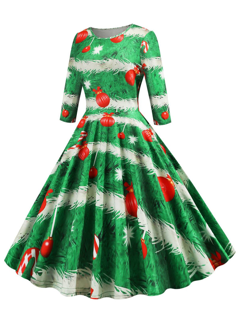 1950er Weihnachten Rundhals Halbe Ärmel Kleid