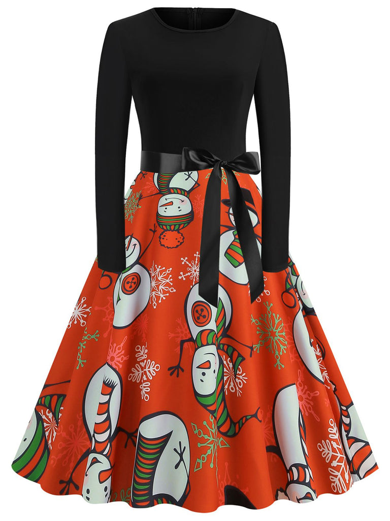 1950er Weihnachten Rundhals Patchwork Swing Kleid