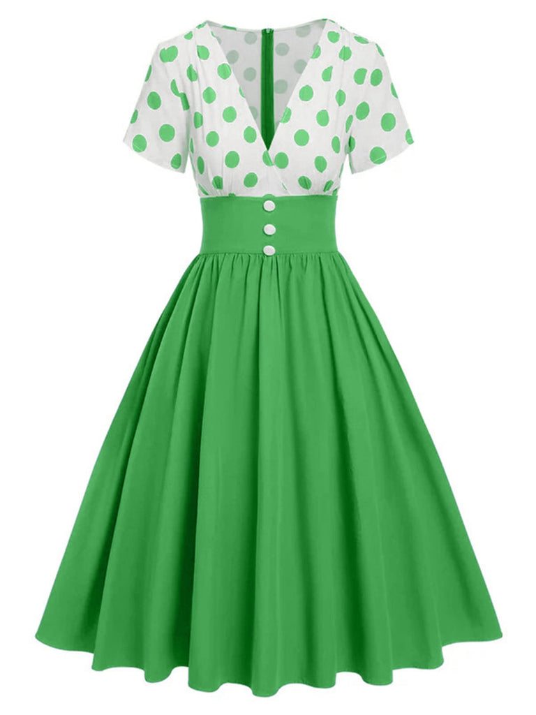 1950er V-Ausschnitt Polka Dots Swing Kleid