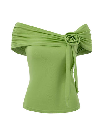 1960er Schulterfrei 3D-Rose Solide Top