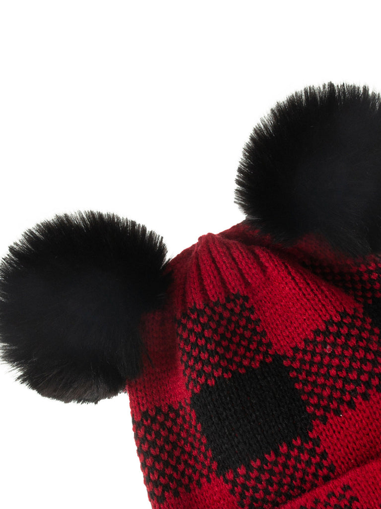 Rot & Schwarz Plaid Haarballen Gestrickt Elternhut