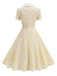 Beige 1950er Polka Dots Revers Tasten Kleid