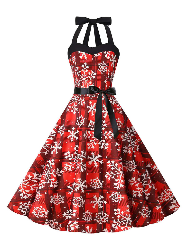 Rot 1950er Weihnachten Schneeflocke Halter Swing Kleid