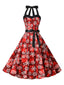 Rot 1950er Weihnachten Schneeflocke Halter Swing Kleid