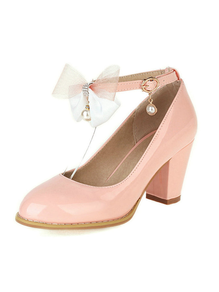 Bogen Lackleder Mary Jane Klobige Absätze