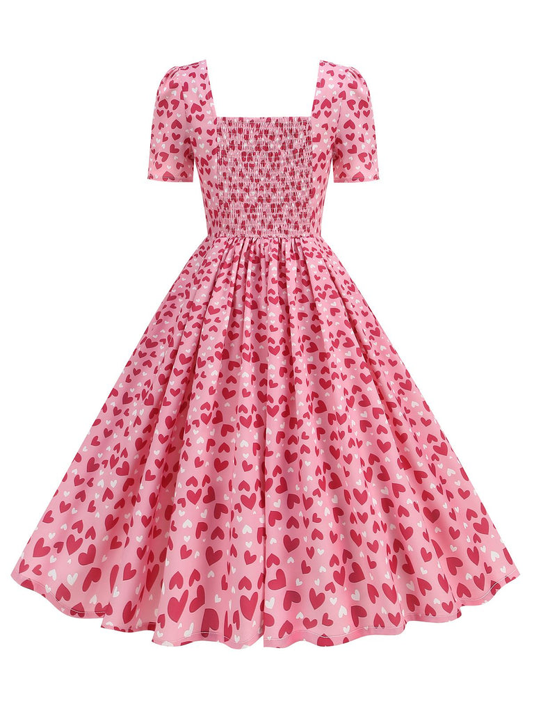 1950er Quadratischer Hals Herz Dots Kleid