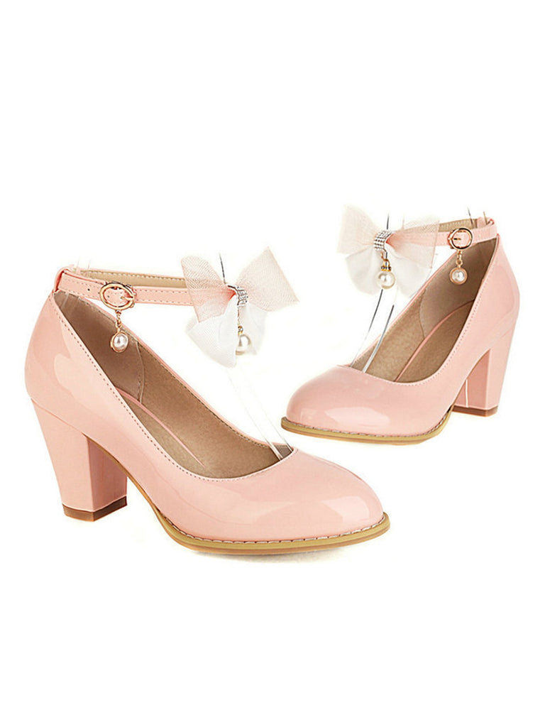 Bogen Lackleder Mary Jane Klobige Absätze