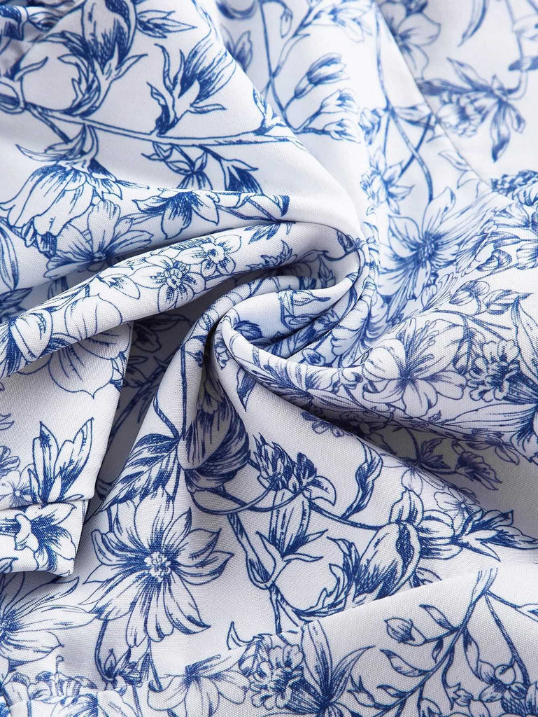 1970er Halter Stufen Rüschen Blumen Kleid