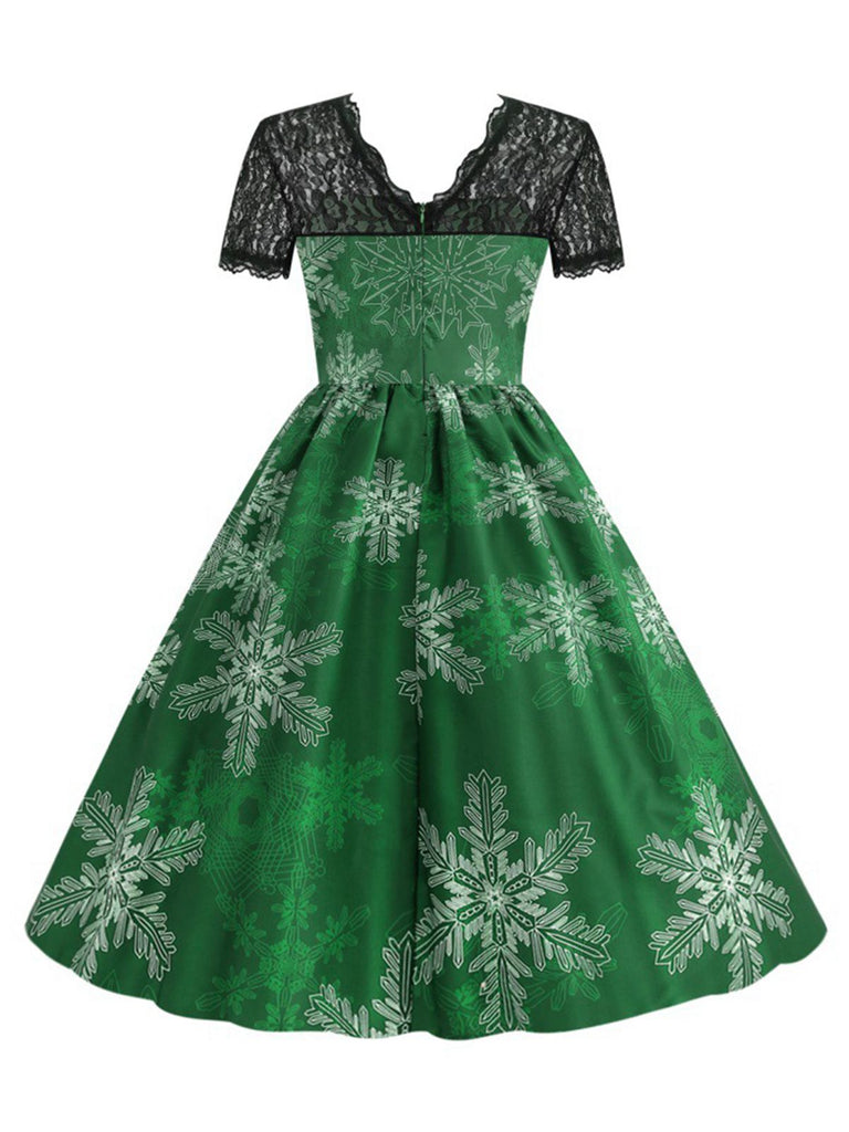 Grün 1950er Weihnachten Weihnachtsmann Spitze Patchwork Kleid