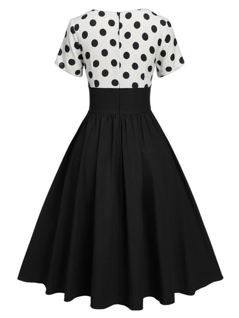 1950er V-Ausschnitt Polka Dots Swing Kleid