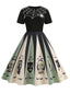 1950er Halloween Spinnennetz Druck Patchwork Kleid
