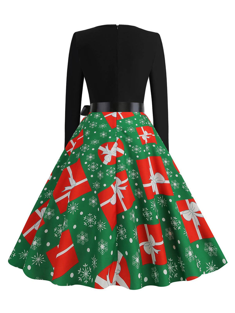 1950er Weihnachten Patchwork Langarm Kleid