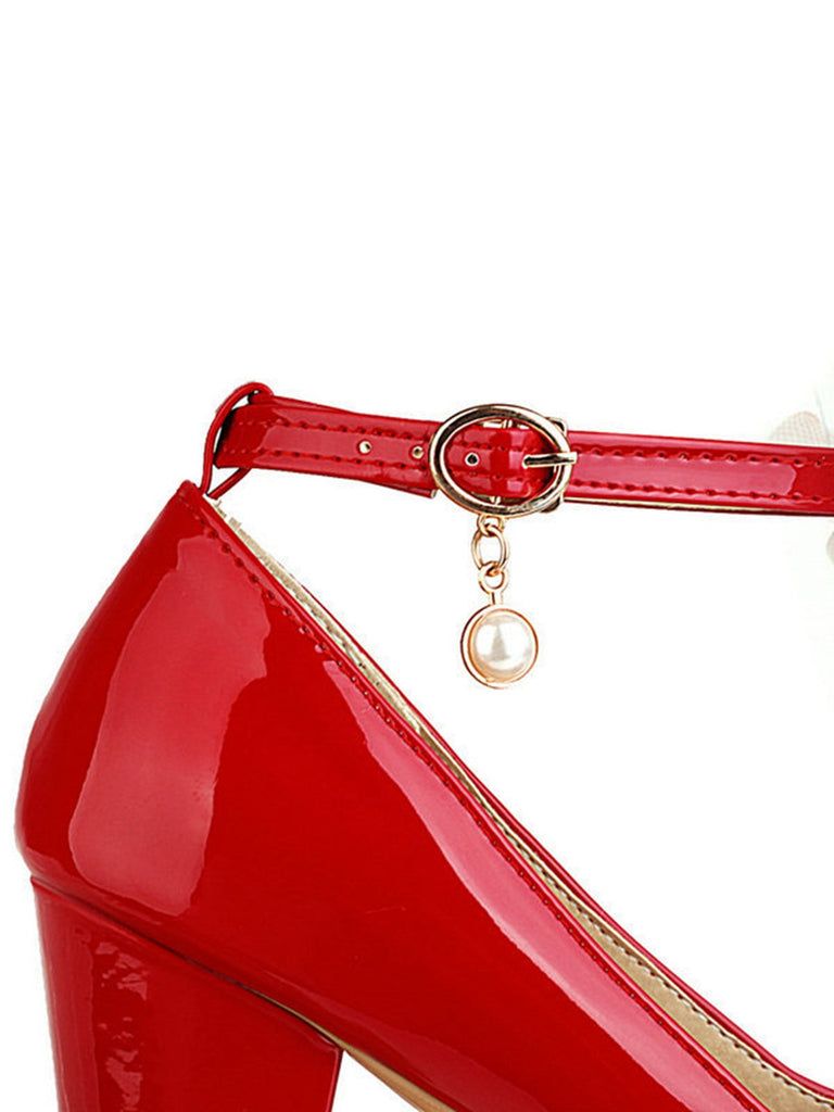 Bogen Lackleder Mary Jane Klobige Absätze