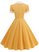 1950er Gekerbter Kragen Farbblock Swing Kleid