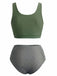 Vintage-Tankini in Olivgrün im Stil der 1940er Jahre mit Bindeband vorne und hochgeschnittenem Höschen – perfekt für einen schmeichelhaften Retro-Look am Strand oder Pool.